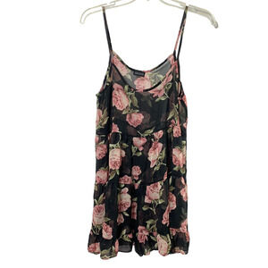 Women Medium Top Sheer Black Pink Floral Tiered Fairy Grunge Whimsigoth Festival